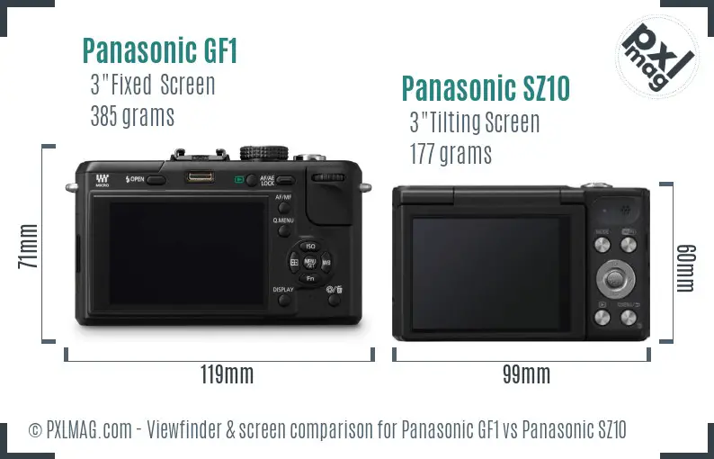 Panasonic GF1 vs Panasonic SZ10 Screen and Viewfinder comparison