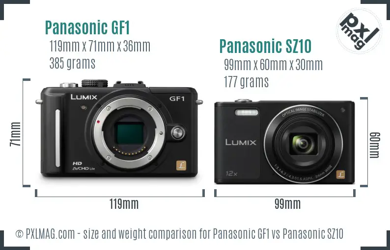 Panasonic GF1 vs Panasonic SZ10 size comparison