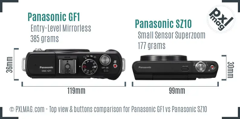 Panasonic GF1 vs Panasonic SZ10 top view buttons comparison