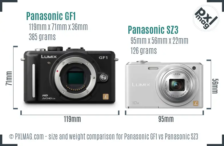 Panasonic GF1 vs Panasonic SZ3 size comparison