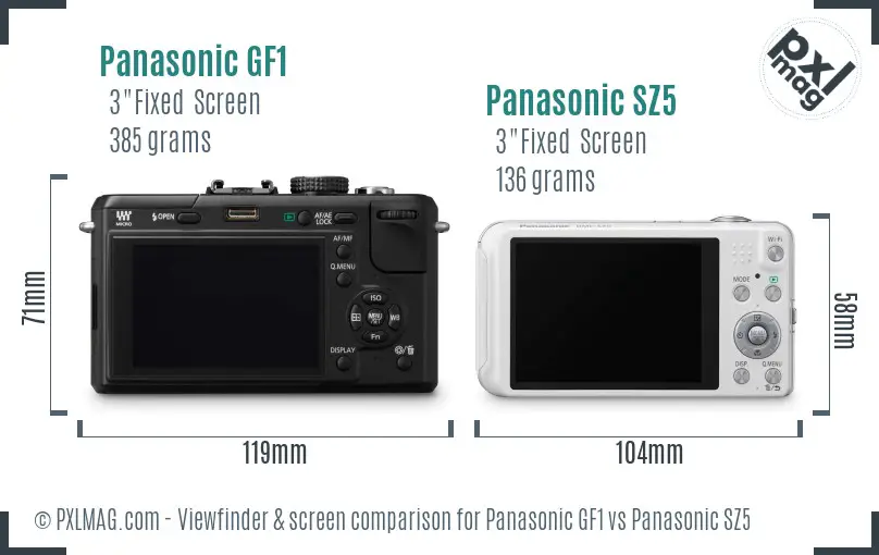 Panasonic GF1 vs Panasonic SZ5 Screen and Viewfinder comparison