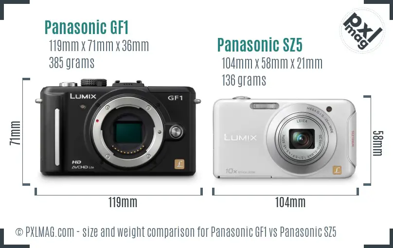 Panasonic GF1 vs Panasonic SZ5 size comparison
