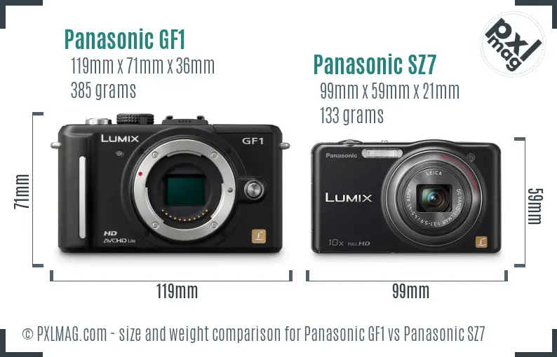 Panasonic GF1 vs Panasonic SZ7 size comparison