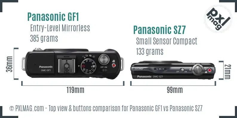 Panasonic GF1 vs Panasonic SZ7 top view buttons comparison