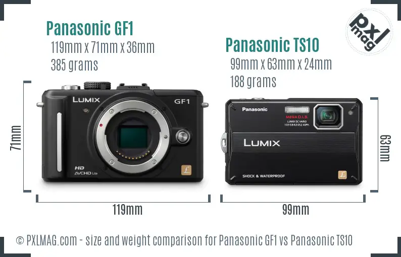 Panasonic GF1 vs Panasonic TS10 size comparison