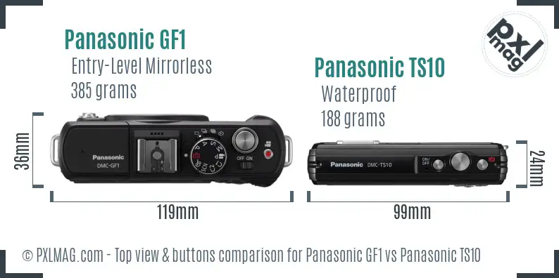 Panasonic GF1 vs Panasonic TS10 top view buttons comparison