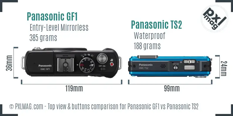 Panasonic GF1 vs Panasonic TS2 top view buttons comparison