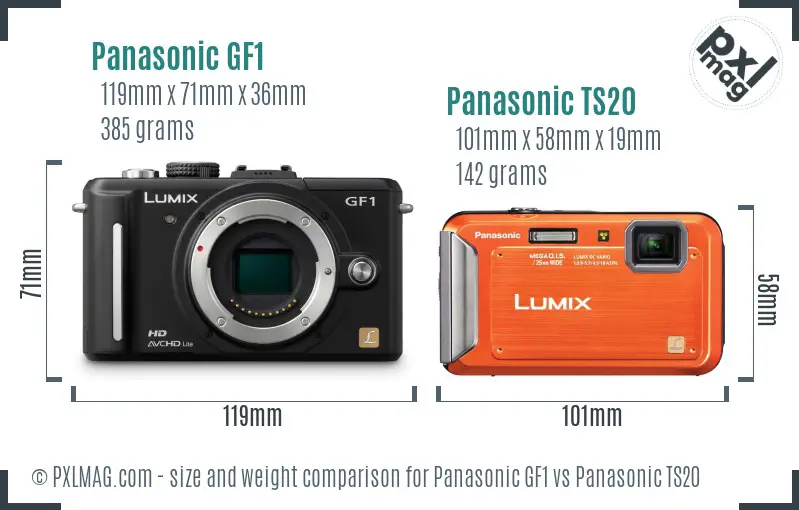 Panasonic GF1 vs Panasonic TS20 size comparison