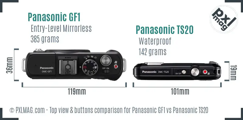 Panasonic GF1 vs Panasonic TS20 top view buttons comparison