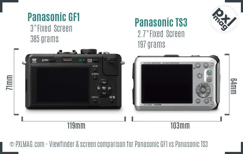 Panasonic GF1 vs Panasonic TS3 Screen and Viewfinder comparison