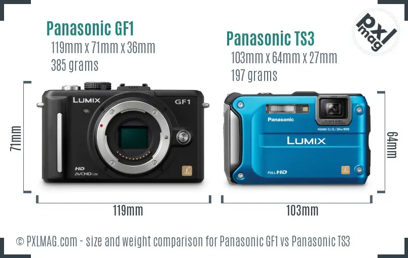 Panasonic GF1 vs Panasonic TS3 size comparison