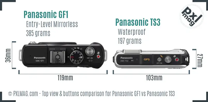 Panasonic GF1 vs Panasonic TS3 top view buttons comparison