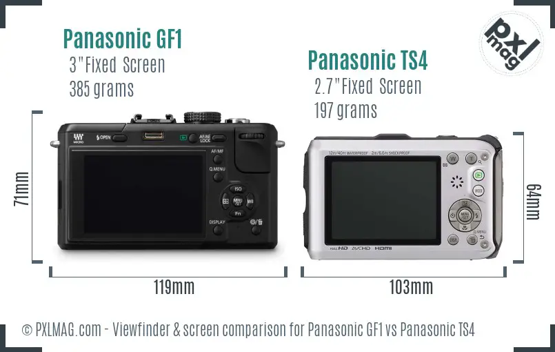 Panasonic GF1 vs Panasonic TS4 Screen and Viewfinder comparison