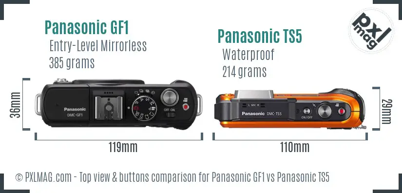 Panasonic GF1 vs Panasonic TS5 top view buttons comparison