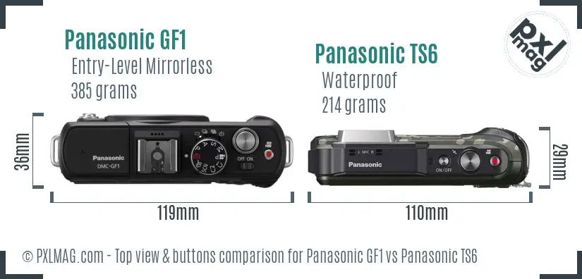 Panasonic GF1 vs Panasonic TS6 top view buttons comparison