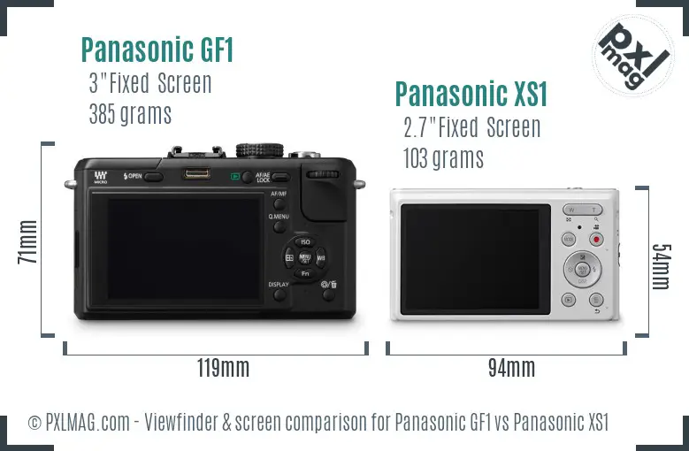 Panasonic GF1 vs Panasonic XS1 Screen and Viewfinder comparison