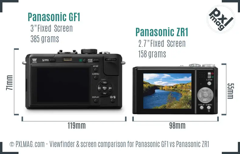 Panasonic GF1 vs Panasonic ZR1 Screen and Viewfinder comparison