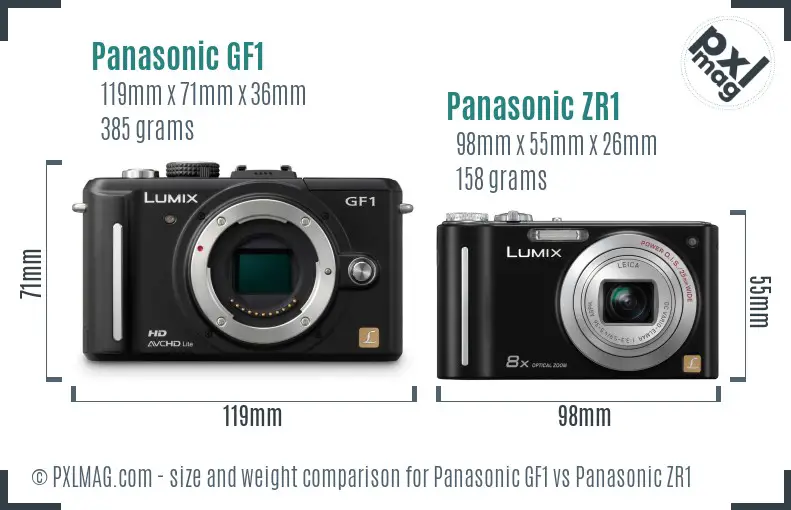 Panasonic GF1 vs Panasonic ZR1 size comparison