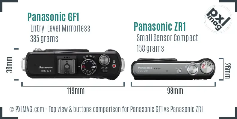 Panasonic GF1 vs Panasonic ZR1 top view buttons comparison