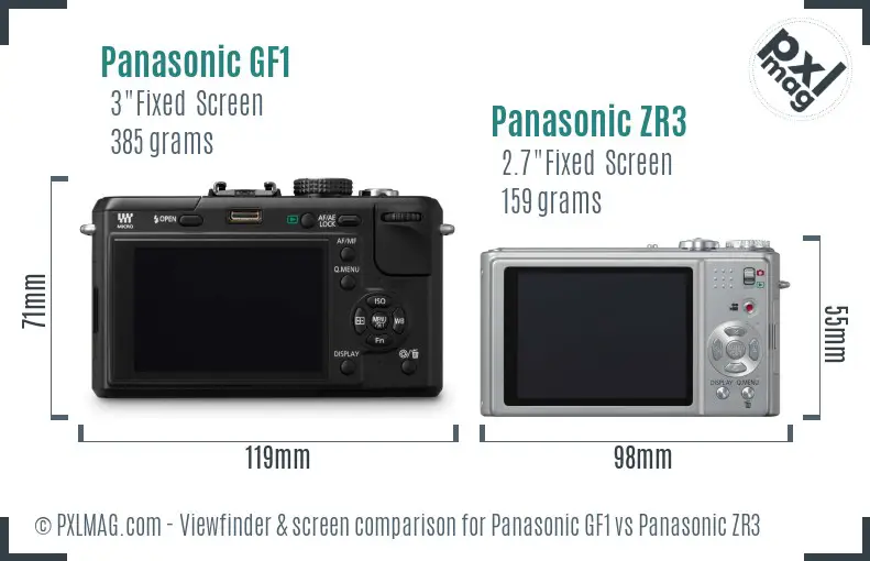 Panasonic GF1 vs Panasonic ZR3 Screen and Viewfinder comparison