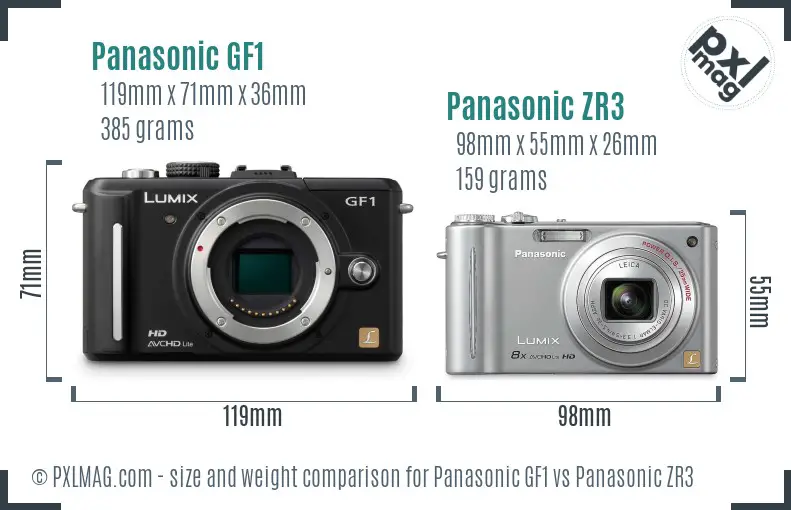 Panasonic GF1 vs Panasonic ZR3 size comparison