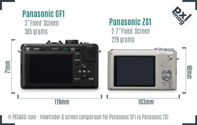 Panasonic GF1 vs Panasonic ZS1 Screen and Viewfinder comparison