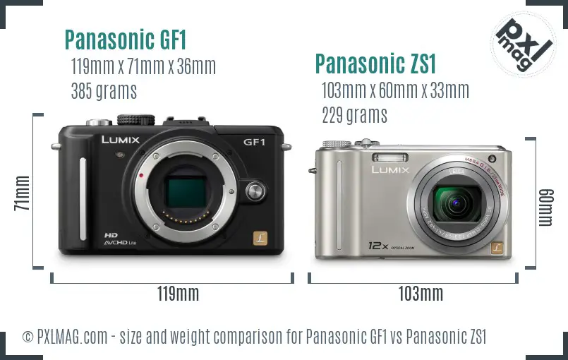 Panasonic GF1 vs Panasonic ZS1 size comparison