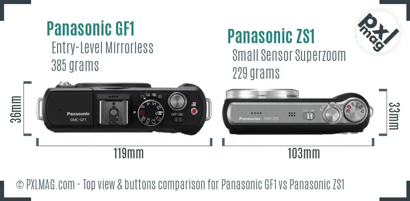 Panasonic GF1 vs Panasonic ZS1 top view buttons comparison