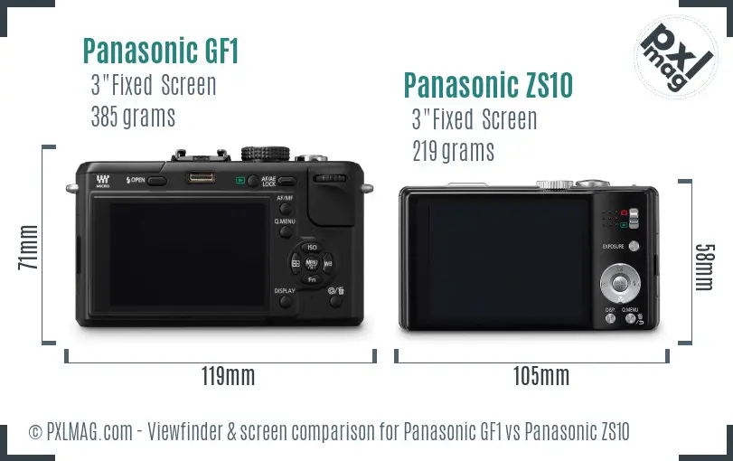 Panasonic GF1 vs Panasonic ZS10 Screen and Viewfinder comparison