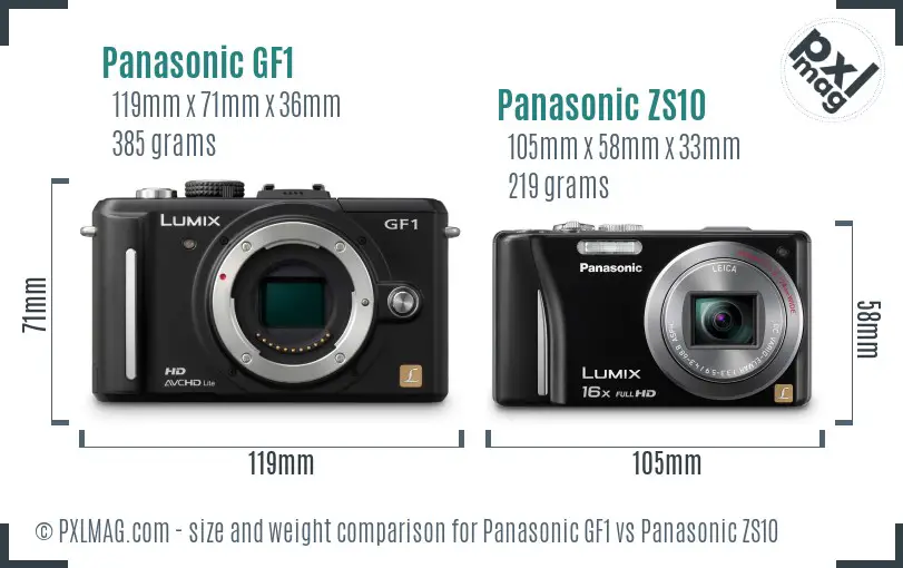 Panasonic GF1 vs Panasonic ZS10 size comparison