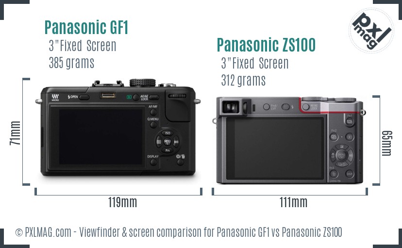 Panasonic GF1 vs Panasonic ZS100 Screen and Viewfinder comparison