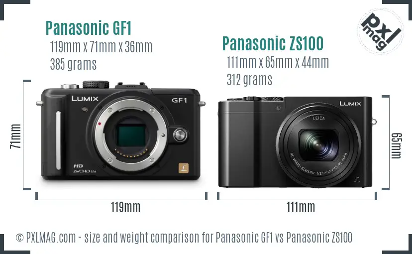 Panasonic GF1 vs Panasonic ZS100 size comparison