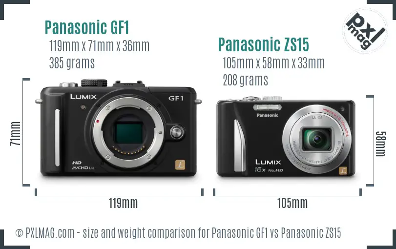 Panasonic GF1 vs Panasonic ZS15 size comparison