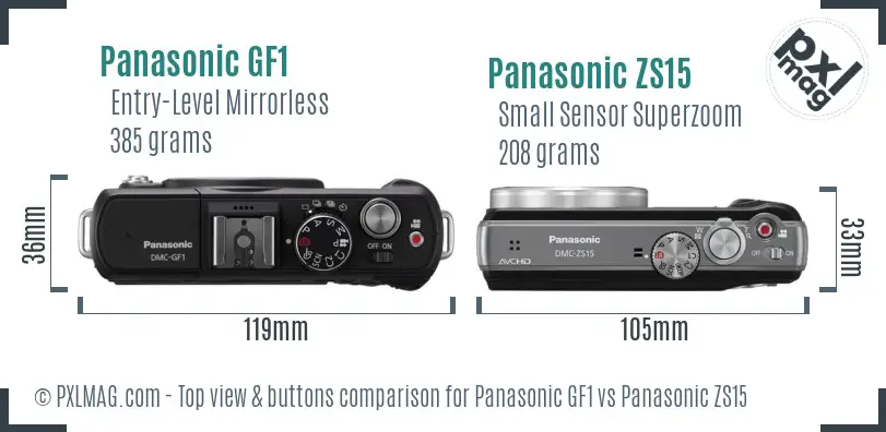 Panasonic GF1 vs Panasonic ZS15 top view buttons comparison