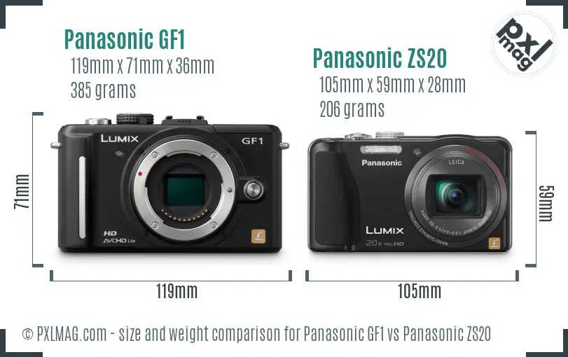 Panasonic GF1 vs Panasonic ZS20 size comparison