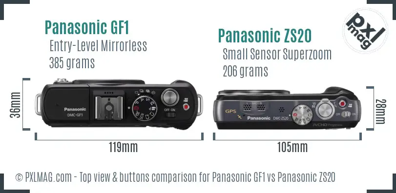 Panasonic GF1 vs Panasonic ZS20 top view buttons comparison