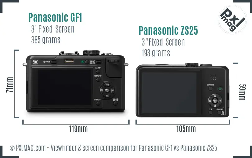 Panasonic GF1 vs Panasonic ZS25 Screen and Viewfinder comparison