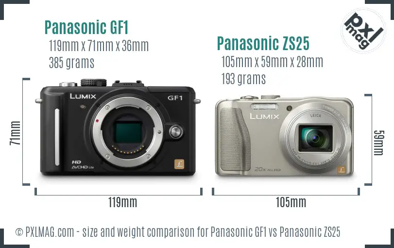 Panasonic GF1 vs Panasonic ZS25 size comparison