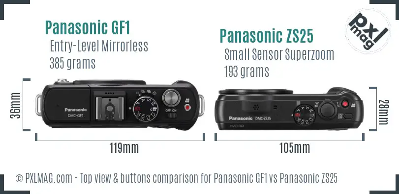 Panasonic GF1 vs Panasonic ZS25 top view buttons comparison