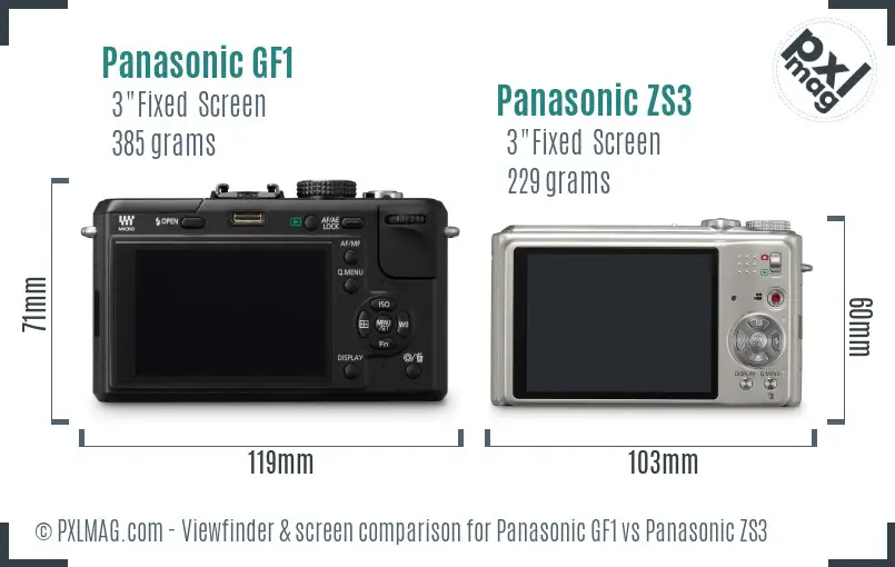 Panasonic GF1 vs Panasonic ZS3 Screen and Viewfinder comparison