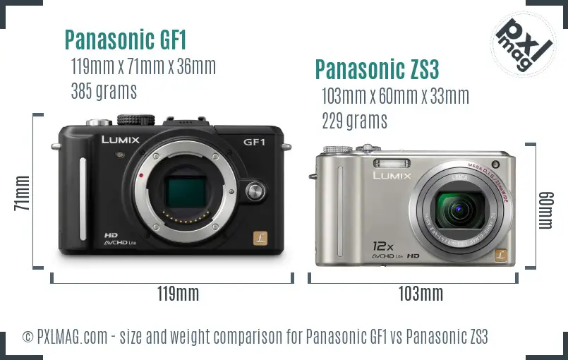 Panasonic GF1 vs Panasonic ZS3 size comparison