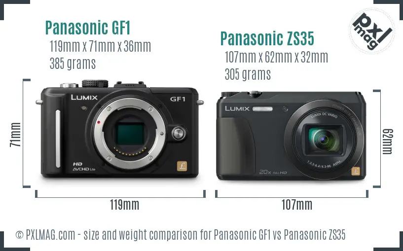 Panasonic GF1 vs Panasonic ZS35 size comparison