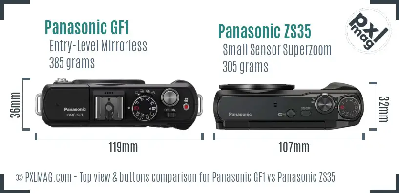 Panasonic GF1 vs Panasonic ZS35 top view buttons comparison