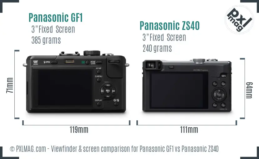 Panasonic GF1 vs Panasonic ZS40 Screen and Viewfinder comparison