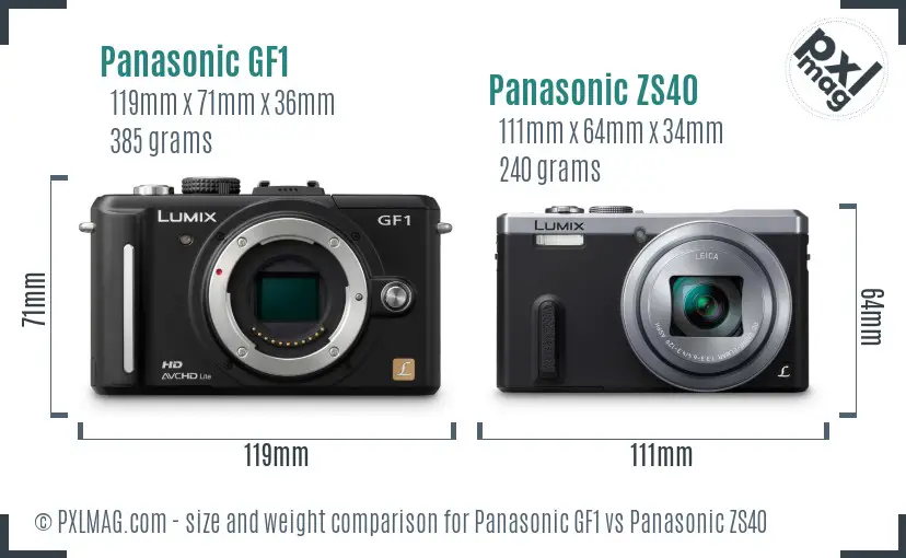 Panasonic GF1 vs Panasonic ZS40 size comparison