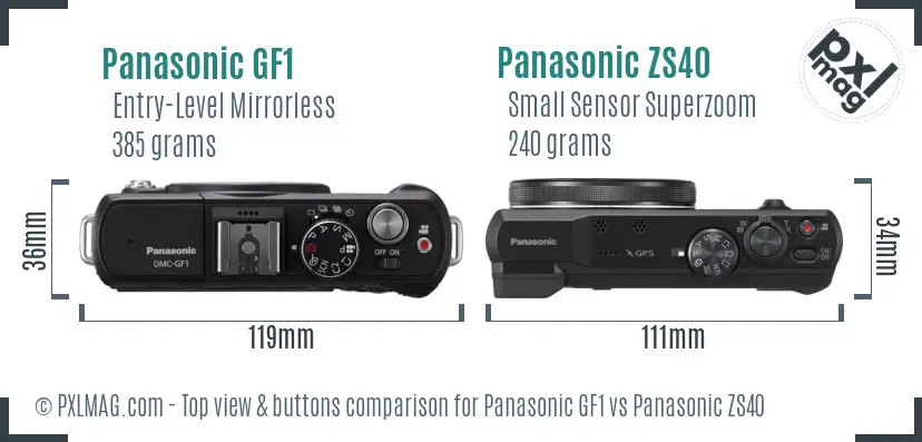 Panasonic GF1 vs Panasonic ZS40 top view buttons comparison