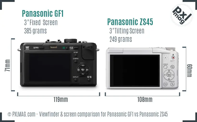 Panasonic GF1 vs Panasonic ZS45 Screen and Viewfinder comparison