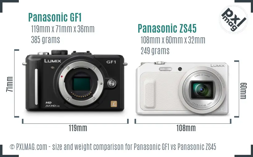 Panasonic GF1 vs Panasonic ZS45 size comparison