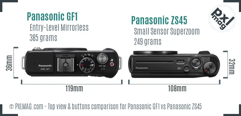Panasonic GF1 vs Panasonic ZS45 top view buttons comparison