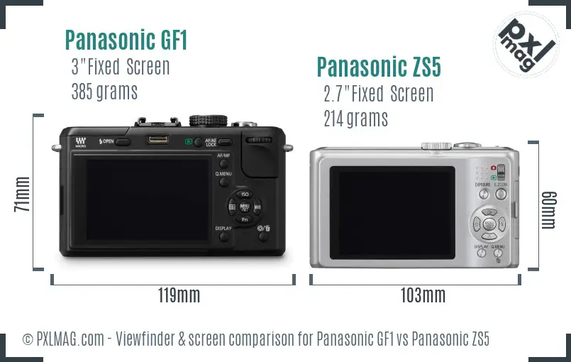 Panasonic GF1 vs Panasonic ZS5 Screen and Viewfinder comparison